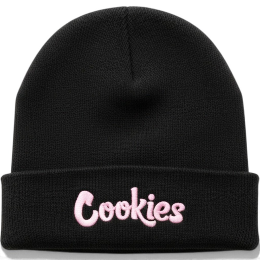 Cookies SF Black Beanie Pink Embroidered Logo Cuffed Knit Hat Streetwear Hat